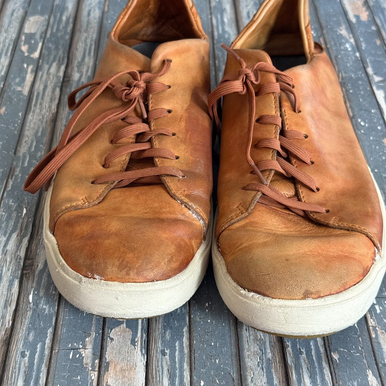 Olukai Mens Lae Ahi Li Ili Shoes 11 Brown Leather Sneakers Lace Up Comfort