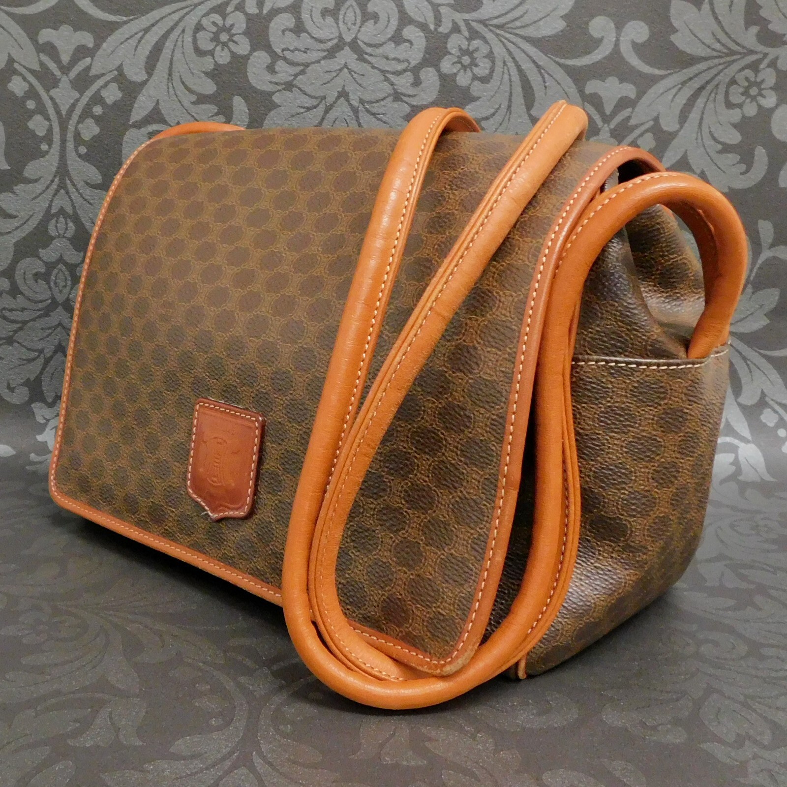 CELINE Macadam Canvas Brown PVC Leather Shoulder bag #48 Rise-on