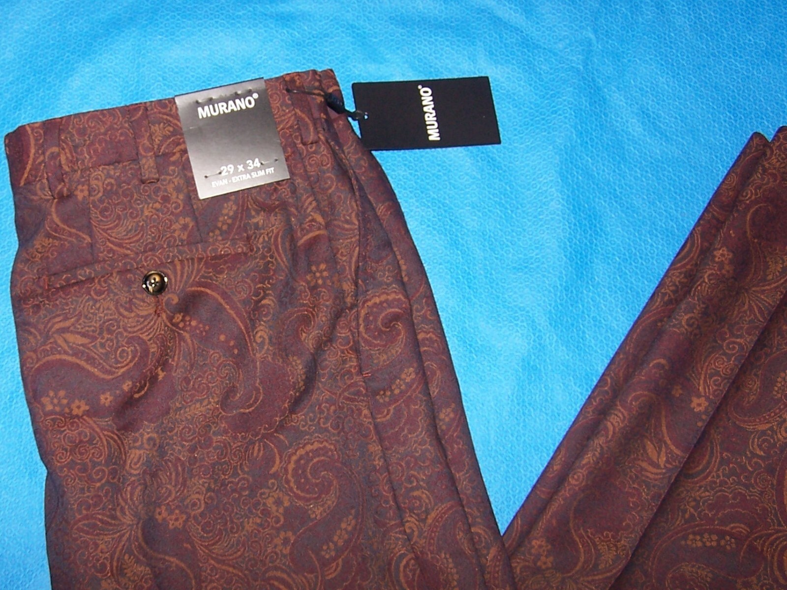 Size 29×34 Mens Murano Evan Extra Slim Fit Pants (Brown Paisley Print)