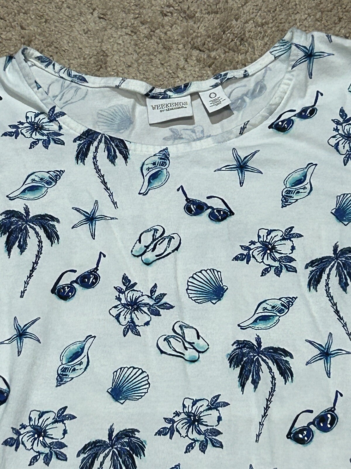 Weekends by Chico’s Womens Shirt Size 0 Multicolor Summer Beach Embellished