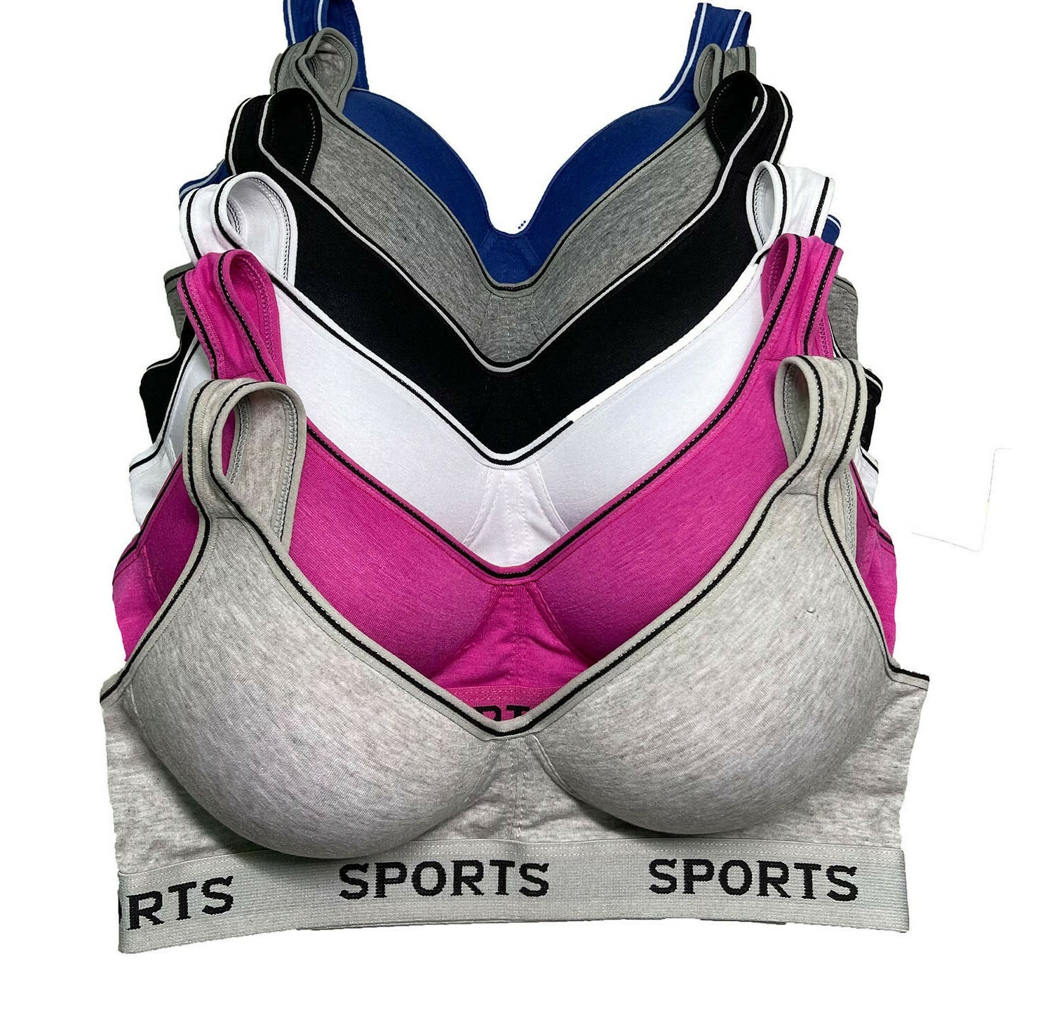 3- 6 Women’s Sports Bras Yoga Racer Back Molded Cup Bra 6648 High impact workout