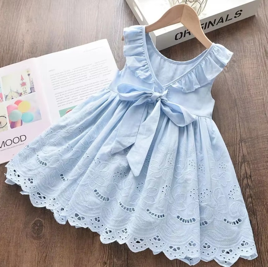 NEW Girls Blue Floral Eyelet Sleeveless Dress 3T 4T 5T 6 Easter