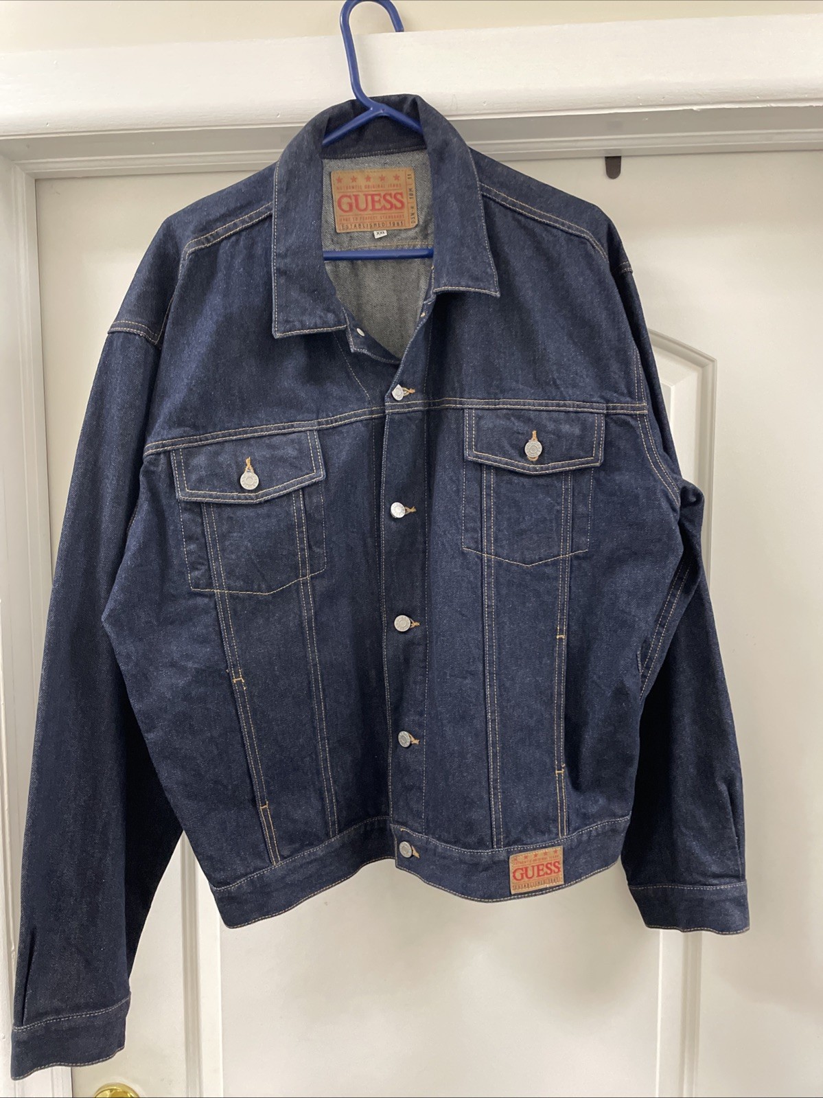 Men’s Guess Blue Denim Jacket Button up Size 2XL Excellent Condition