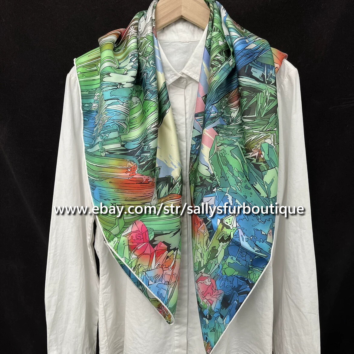 Crystal Print 18 Momme Twill Silk Wrap Scarf Stole Double Face Shawl 35″ / 90cm