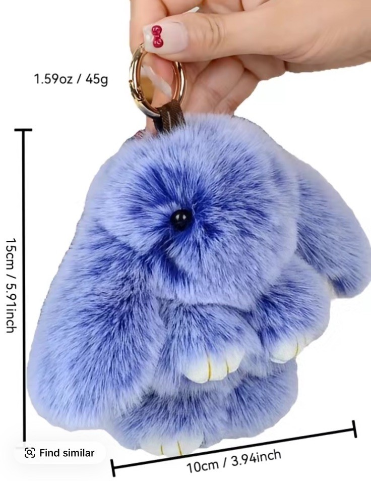 Blue Lavender Bunny Lulu Keychain Bag Charm Fluffy Faux Fur 6” + Dustbag