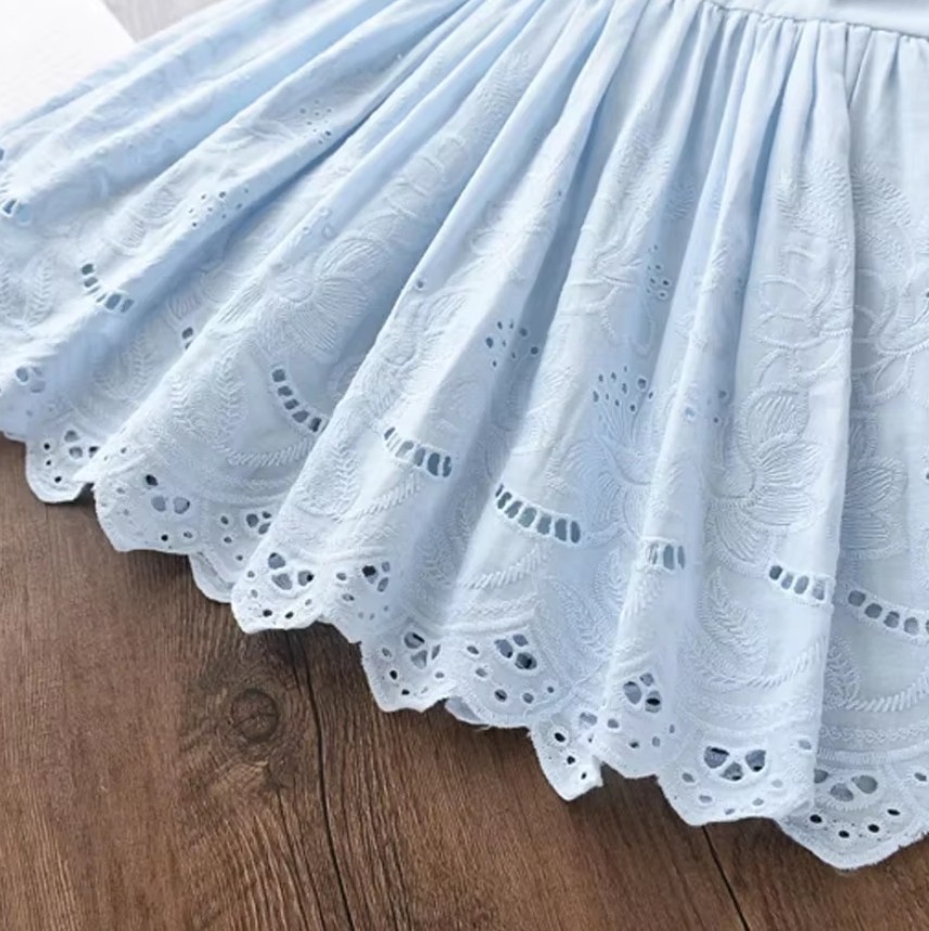 NEW Girls Blue Floral Eyelet Sleeveless Dress 3T 4T 5T 6 Easter