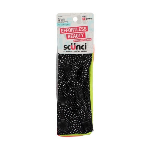 Scunci Effortless Beauty Wide Stretch Basic Bright Colors Head Wraps, 5-Pieces
