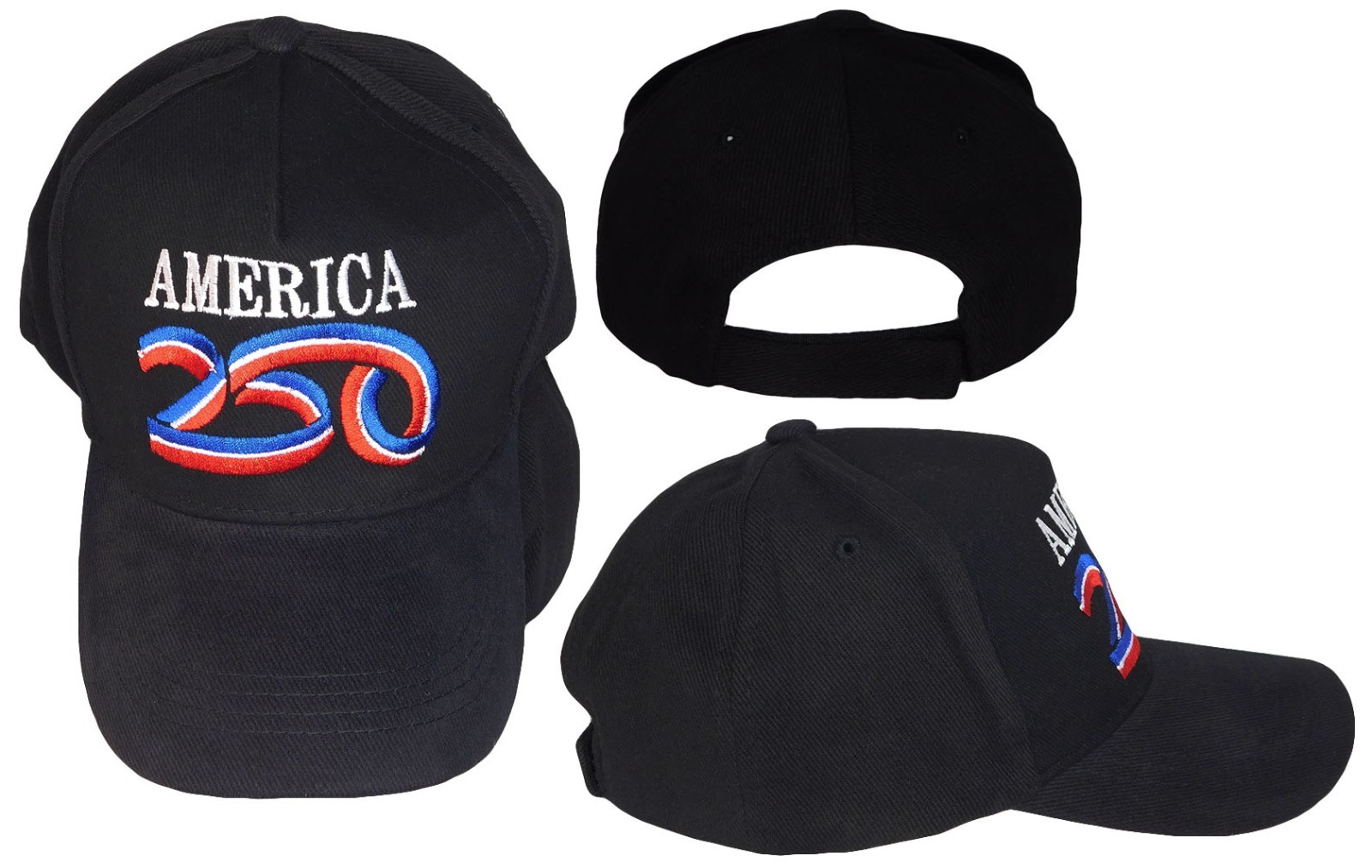 America 250th Anniversary Black Cotton Adjustable Embroidered Cap Hat 100D