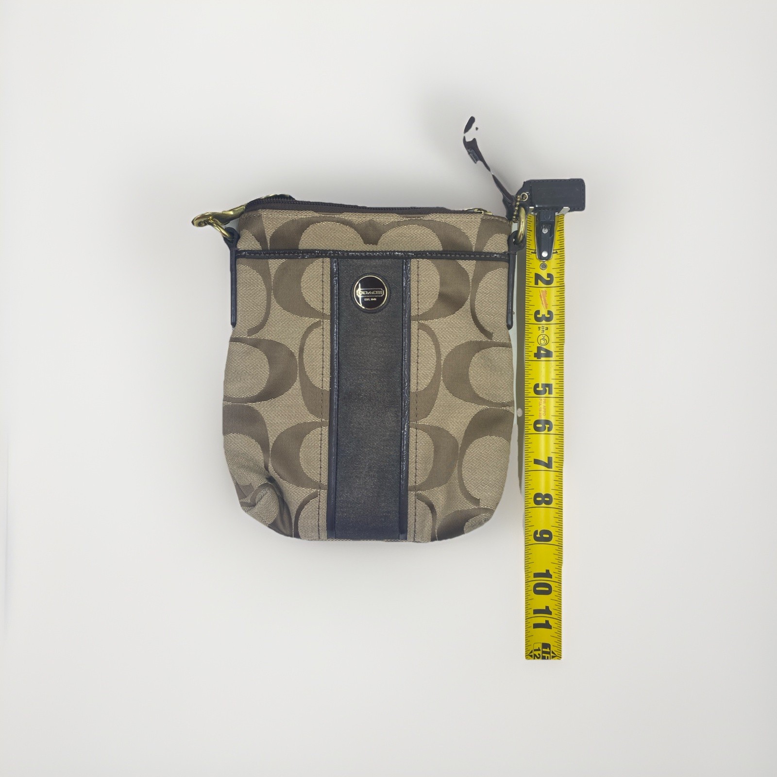 Coach Signature Stripe Shoulder Bag Crossbody Swingpack Brown