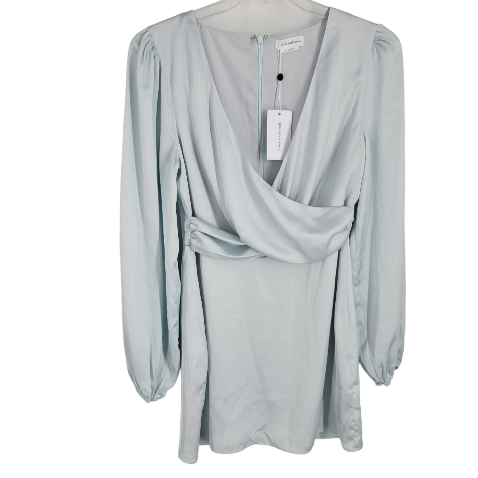 NEW Lovers And Friends Medium Desi Mini Dress light faded blue Satin Fabric