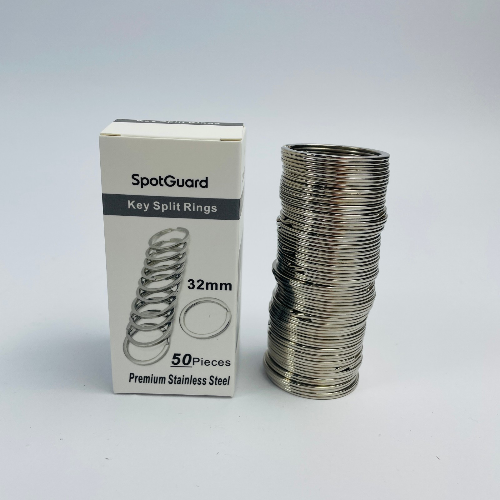 SpotGuard 32mm Stainless Steel Key Split Rings, 50pcs Heavy Duty Metal Key Rings
