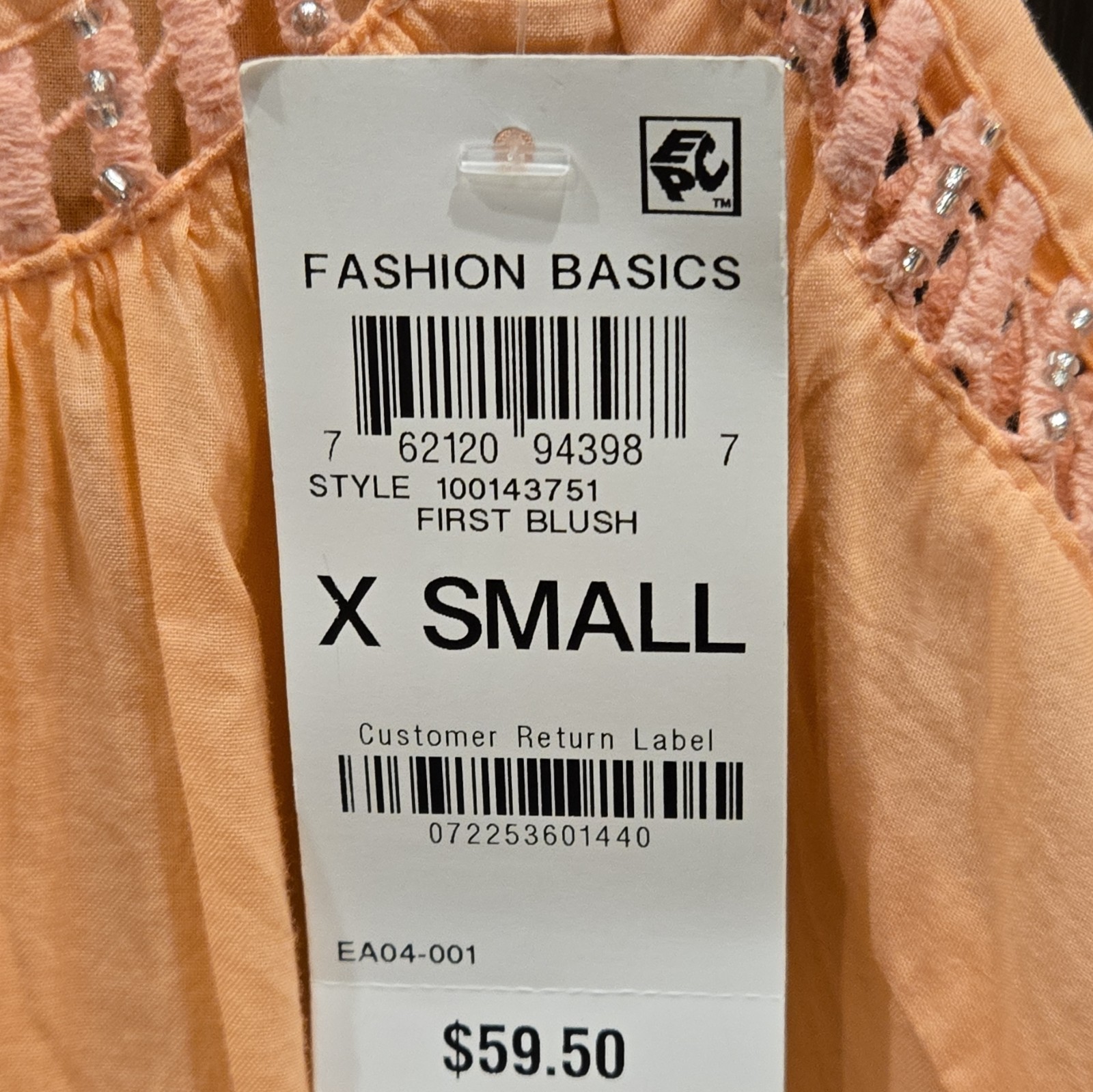 INC International Concepts Cold Shoulder Smocked Blouse Peach XS 100143751