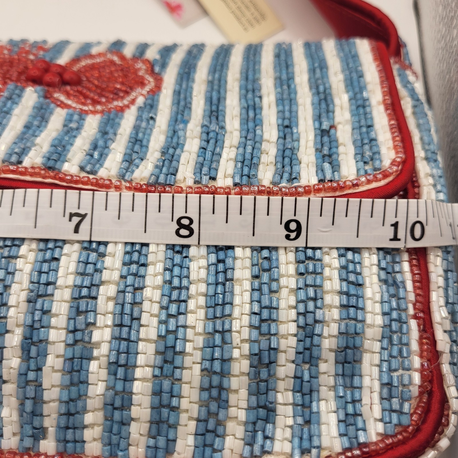 New Handcrafted in India Lobster Beaded Shoulder Bag Red Blue with Bag Charm