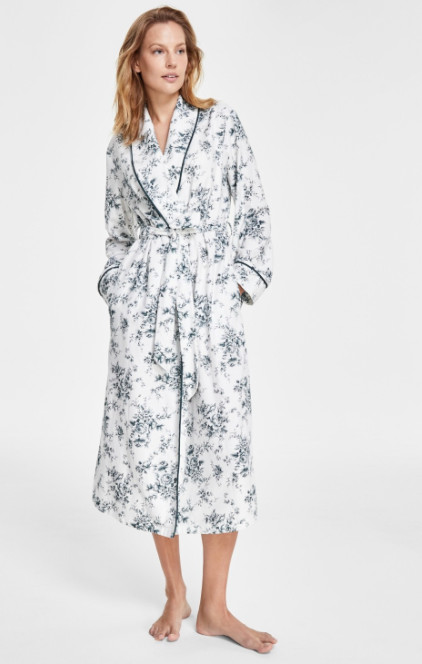 Charter Club Women’s Long Floral-Print Flannel Robe