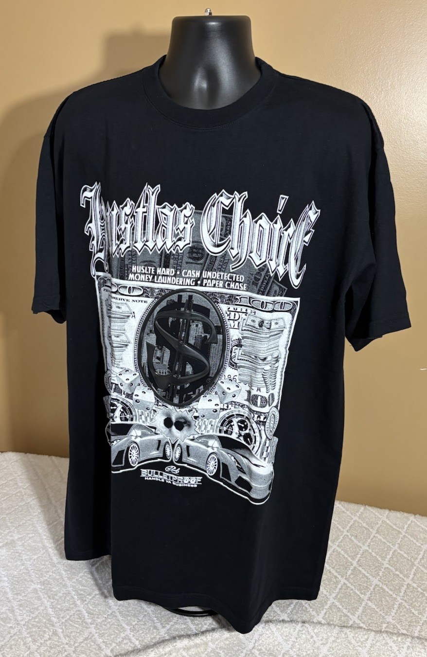 Hustlas Choice Bulletproof Handle Ya Business Money Cars Hustle Hard Tee Size 3X