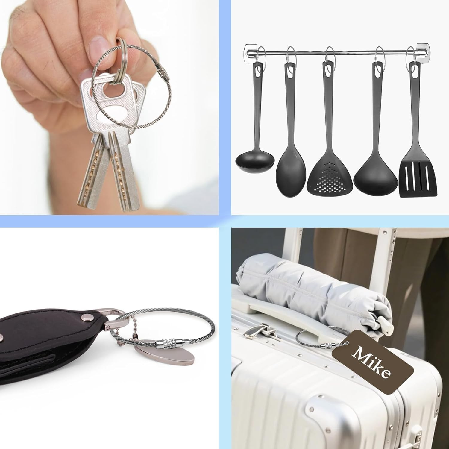 10Pcs Stainless Steel Wire Keychains Cable Key Rings Loop Screw Lock Outdoor 6″