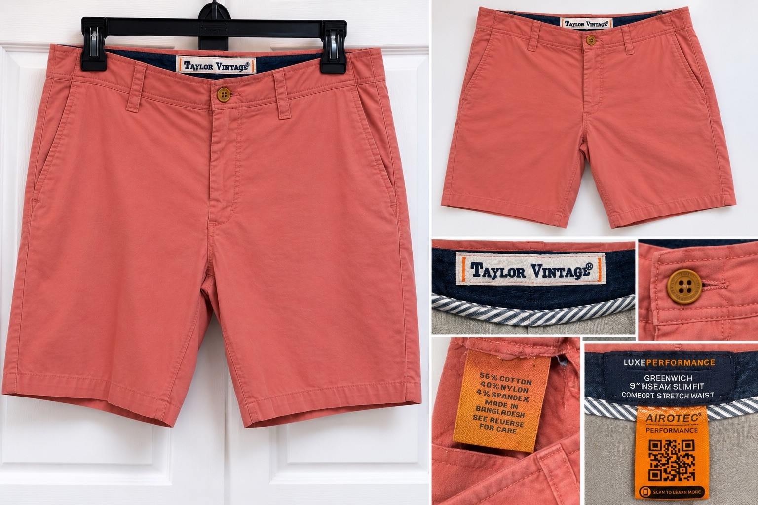 Tailor Vintage Luxe Performance Greenwich Slim Fit Chino Shorts Pink 9″ Inseam
