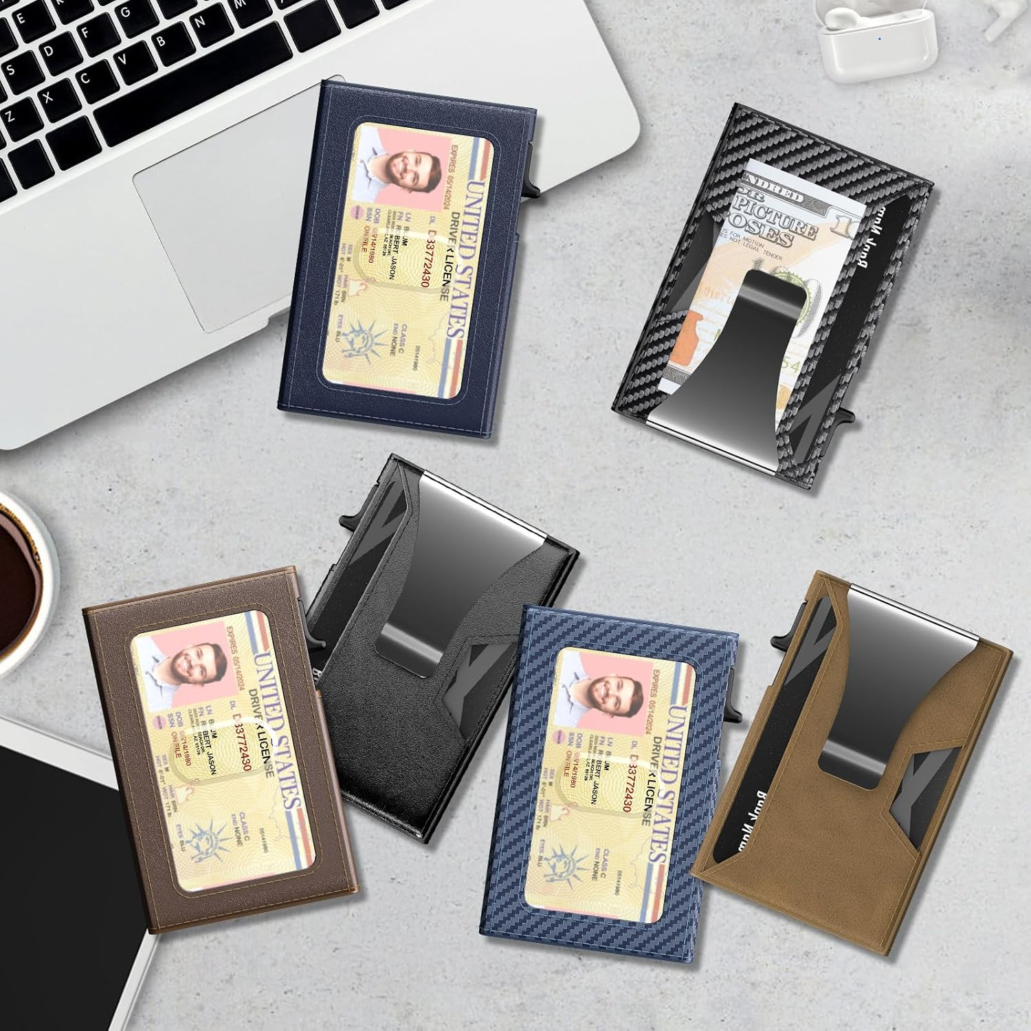 Men Slim Minimalist Pop-Up Smart Wallet RFID Blocking Money Clip Single Fold