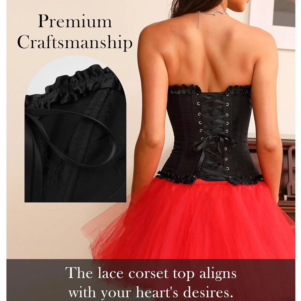Women Lace-Up Overbust Boned Satin Corset Bustier Burlesque Lingerie Basque Tops