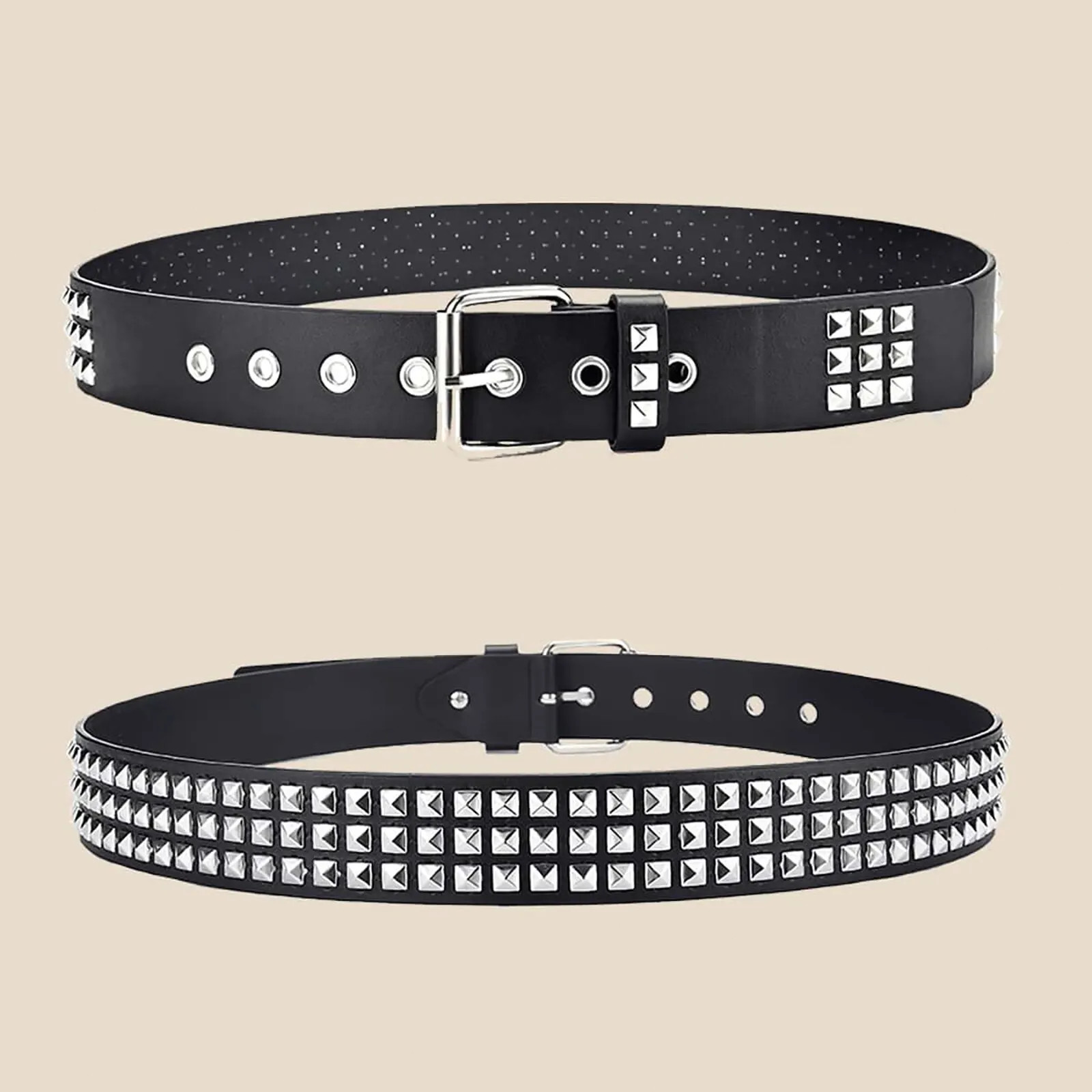 Studded Punk Rock Rivet Belt for Men & Women Pyramid Metal Silver Design USA