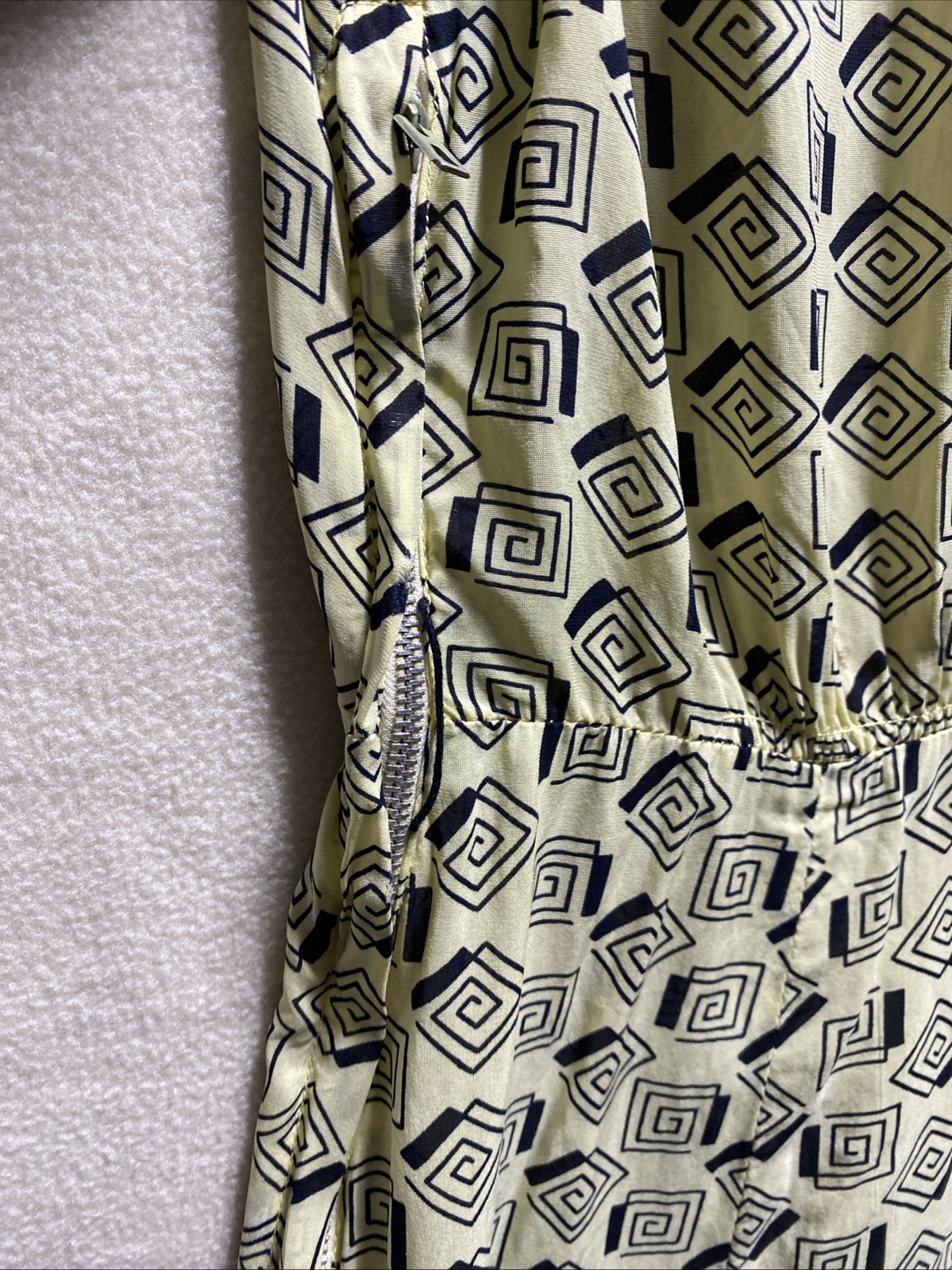 VTG 40’s GEORGIANA Geometric Print Size 14 Day Dress Zipper Snap Button *READ*