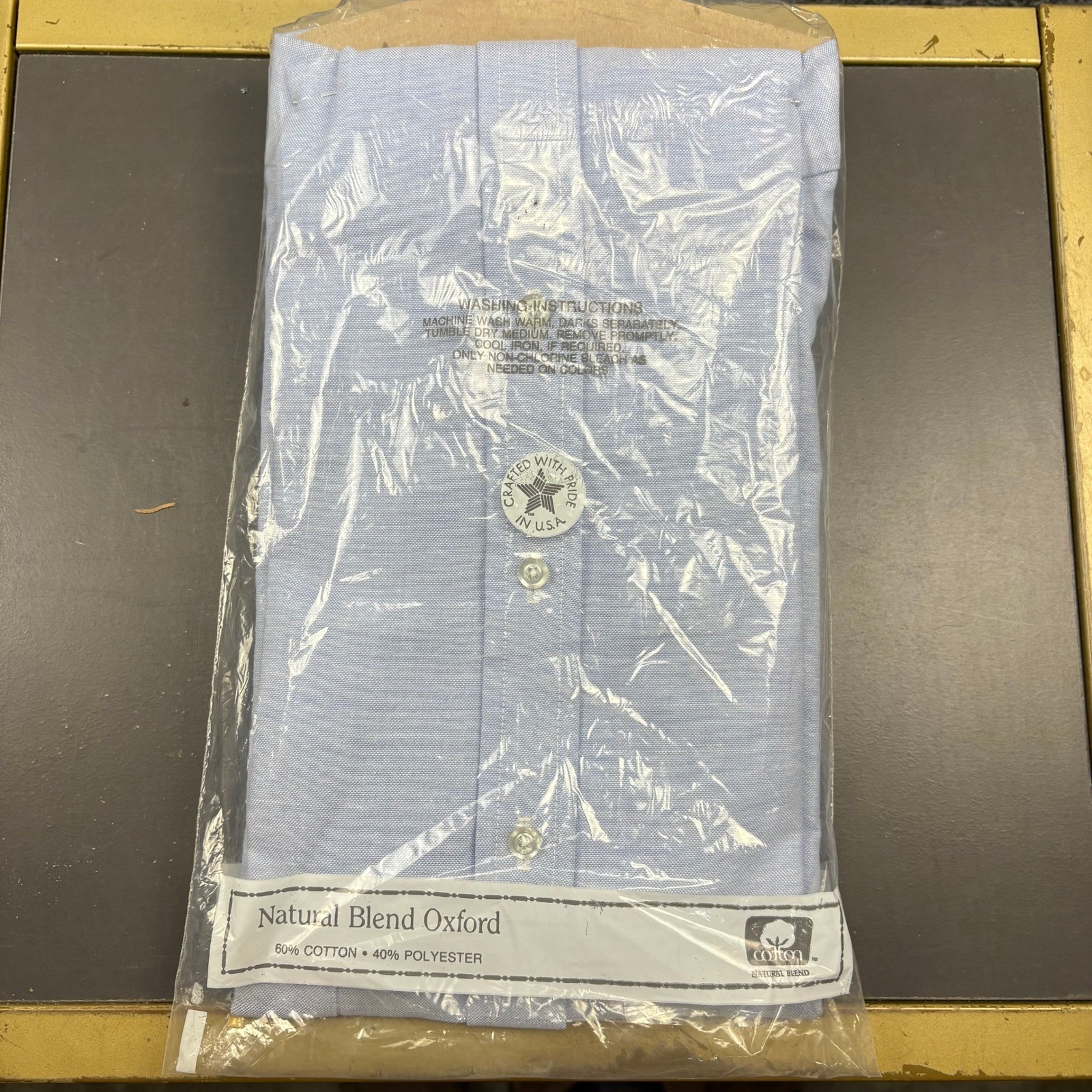 Anthonys Nofade Mens 17 Short Sleeves Natural Blend Oxford Dress Shirt NWT Blue