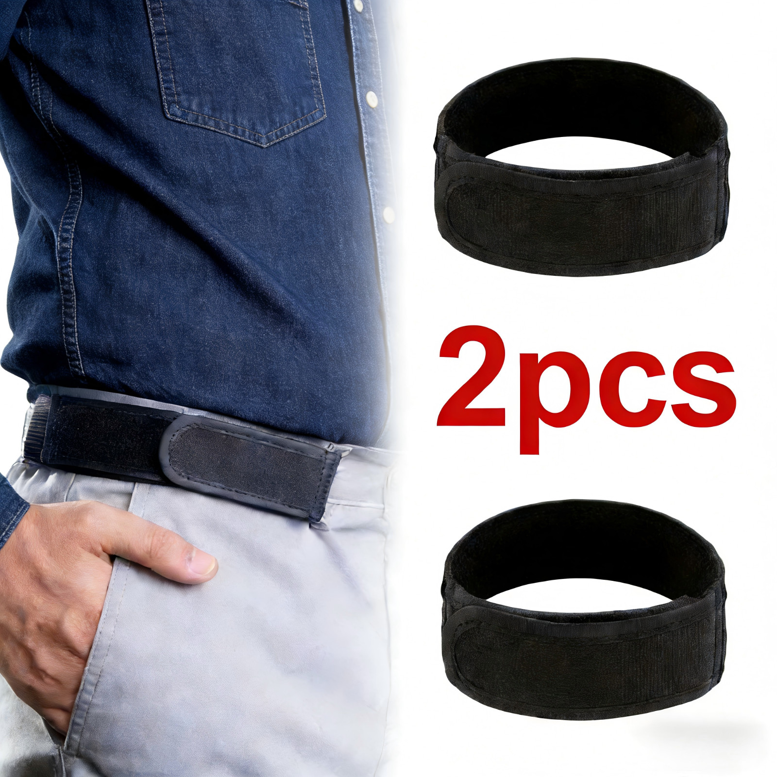 2PCS Adjustable No Buckle Belt for Men Elastic Stretch Waist Comfort Belt