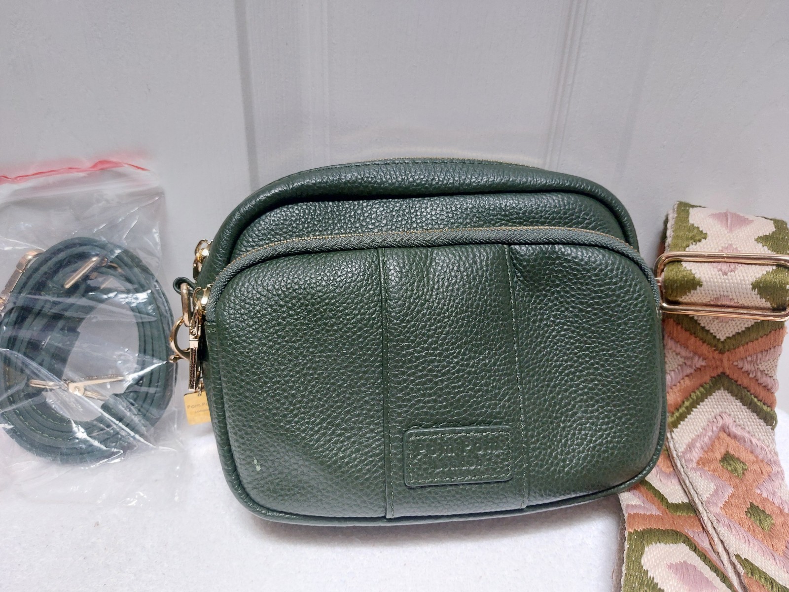 Pom Pom London Original Dark Green Crossbody W/ 2 Straps