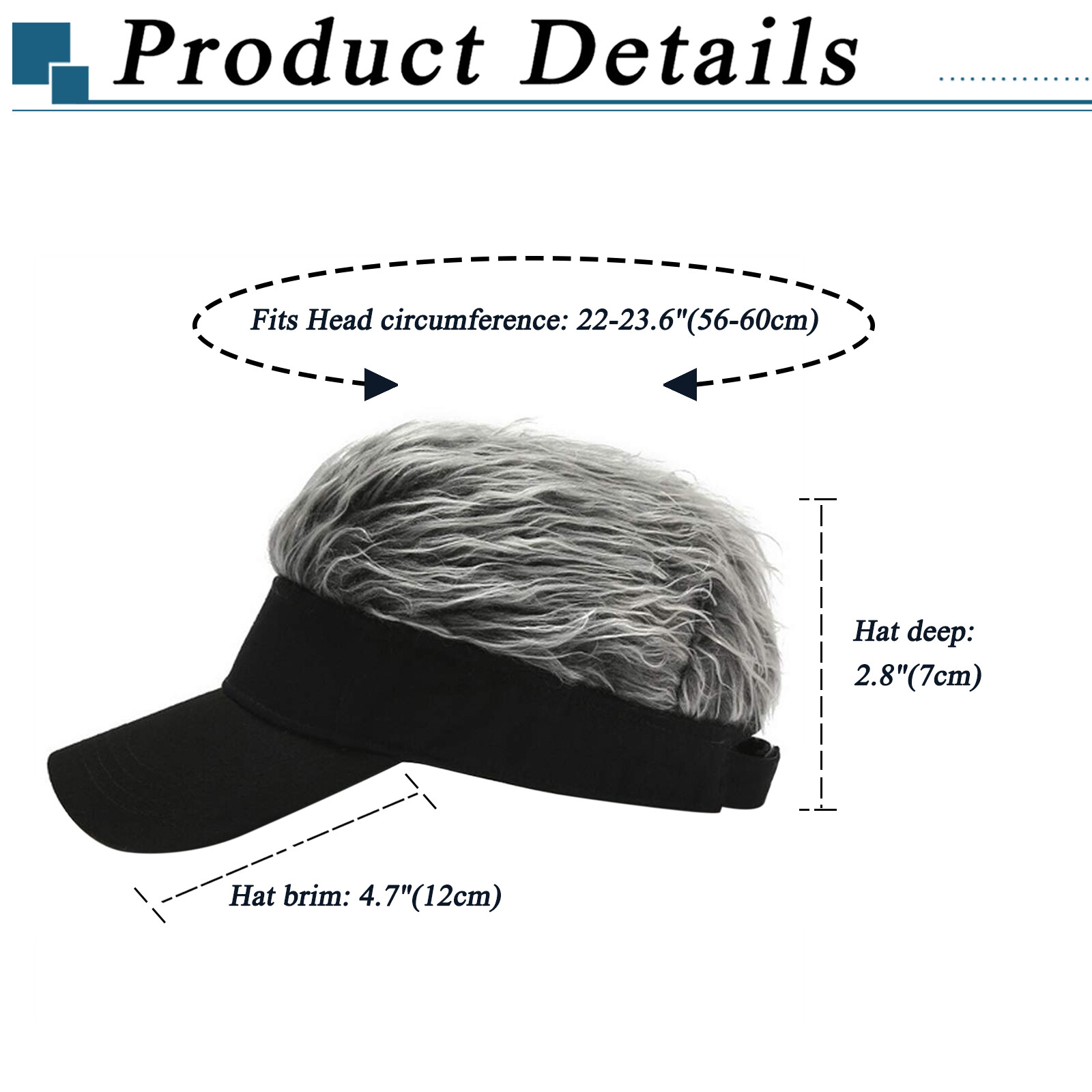 Mens Baseball Golf Hat Cap Sun Visor Wig Hat With Fake Flair Hair Outdoor Sports