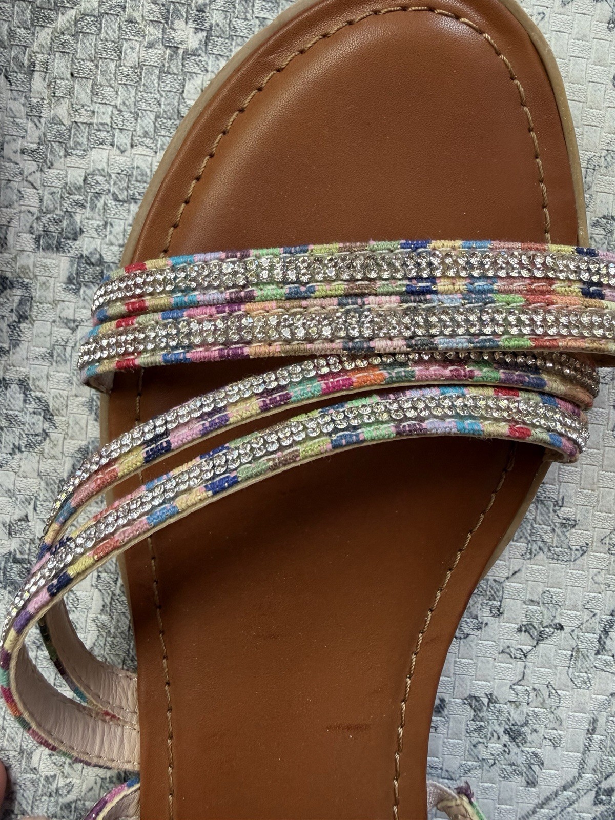 Jellypop Women’s Size 11 Brown Multicolor Beaded Strap Slide Sandals