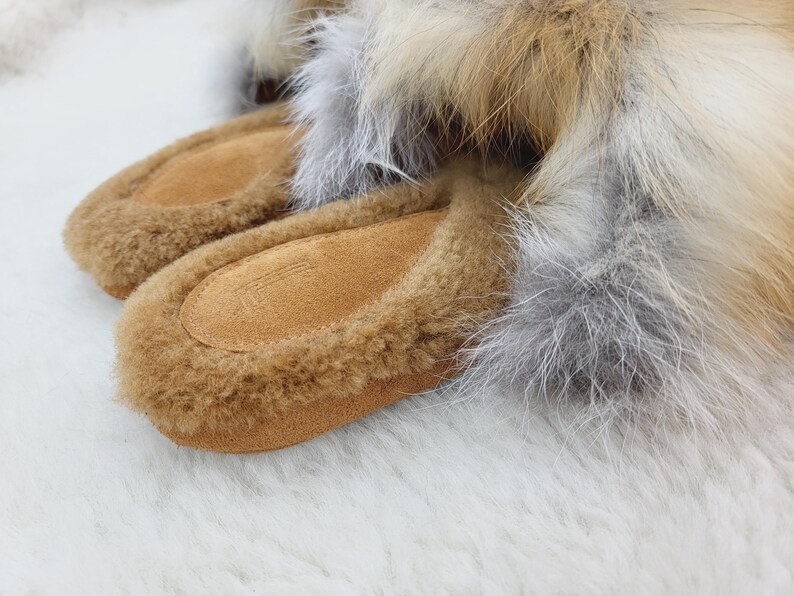 Red Fox Fur Slippers for Women, Genuine Fur Home Shoes, Gift for women