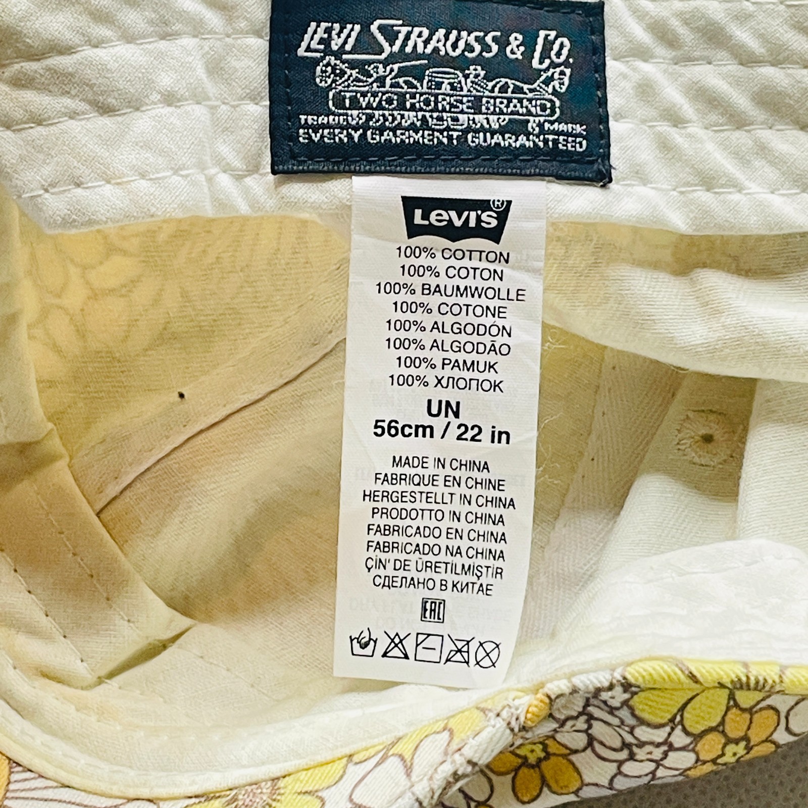 Levi’s Baseball Cap Hat Floral Daisy Print Yellow White Denim Adjustable Strap