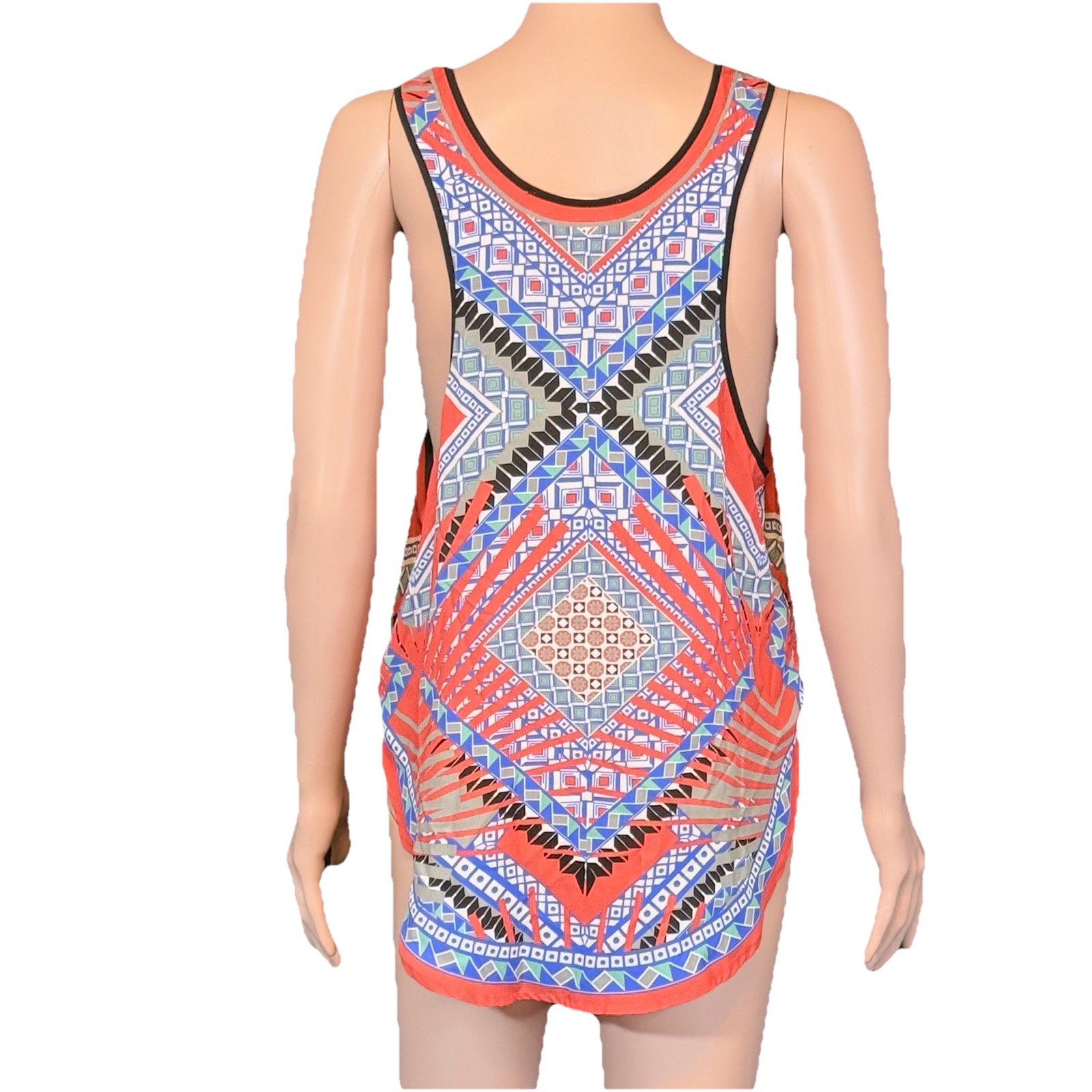 Peach Puff Sleeveless Racerback Tank Top Multi-Colored Geometric Tribal Boho