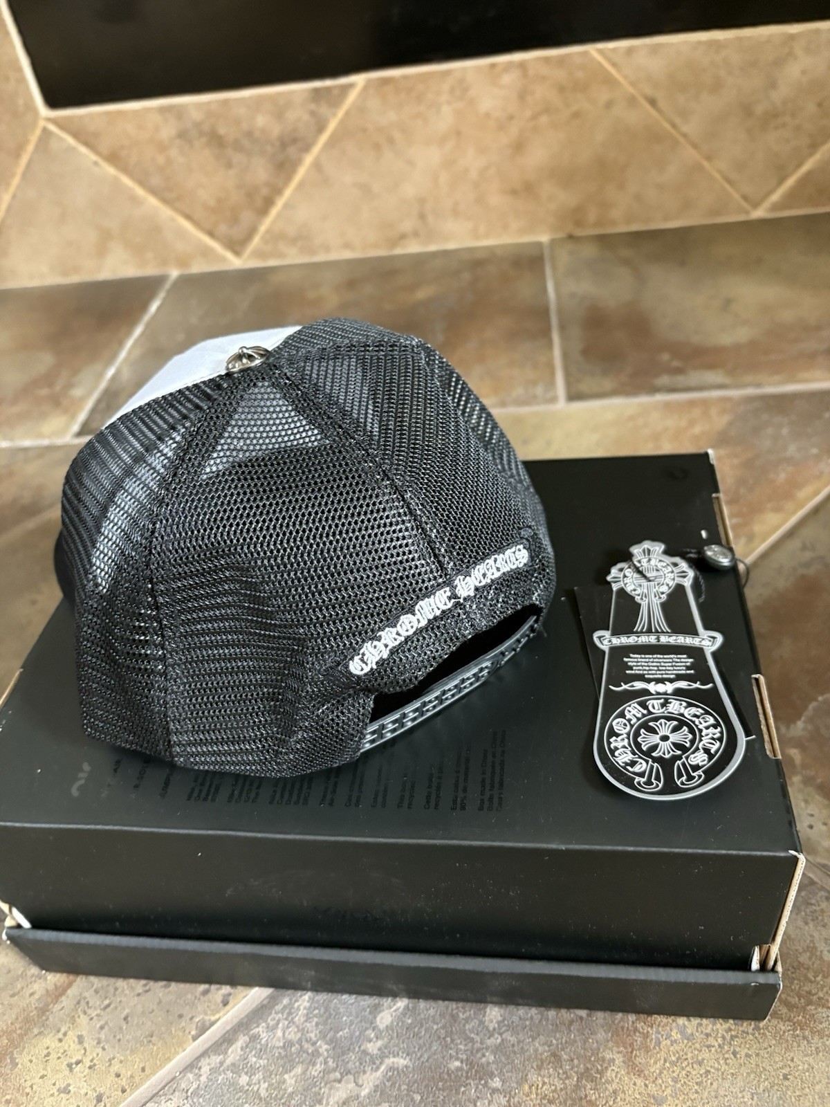 Black/White Trucker Hat Mesh Back Adjustable Cross Logo One Size