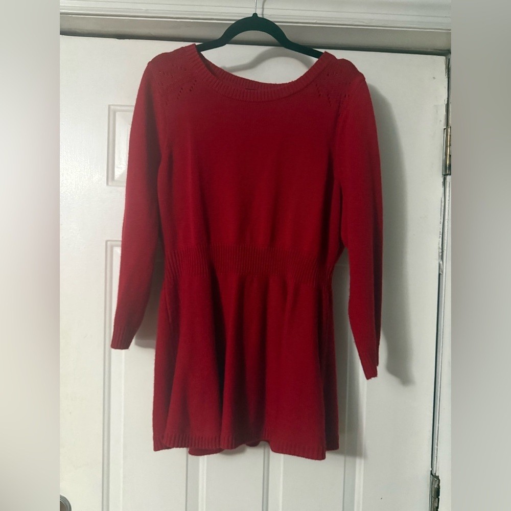 Lane Bryant Red Peplum Sweater 14/16 Acrylic Knit Long Sleeve