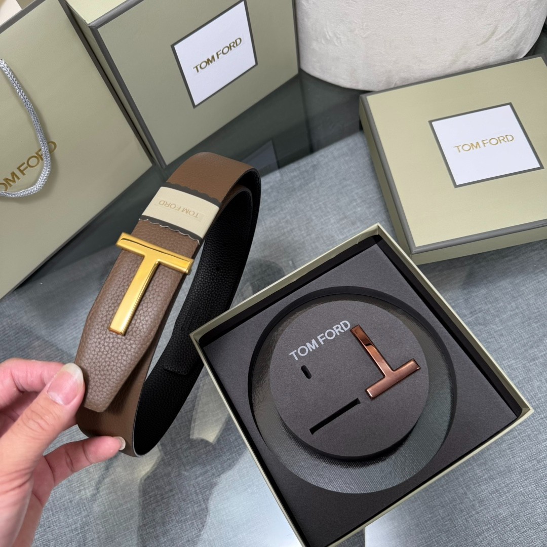 Tom Ford Handmade Double-Buckle Reversible Belt 3.8cm/1.50″ Brown/Black