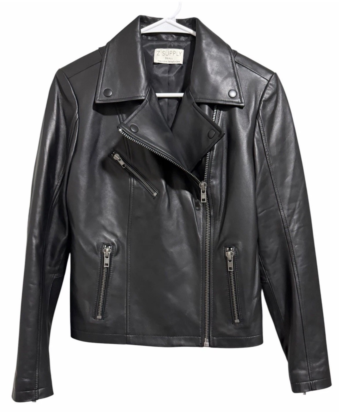 Z SUPPLY Faux Vegan Leather Moto Jacket Black Women’s Size medium