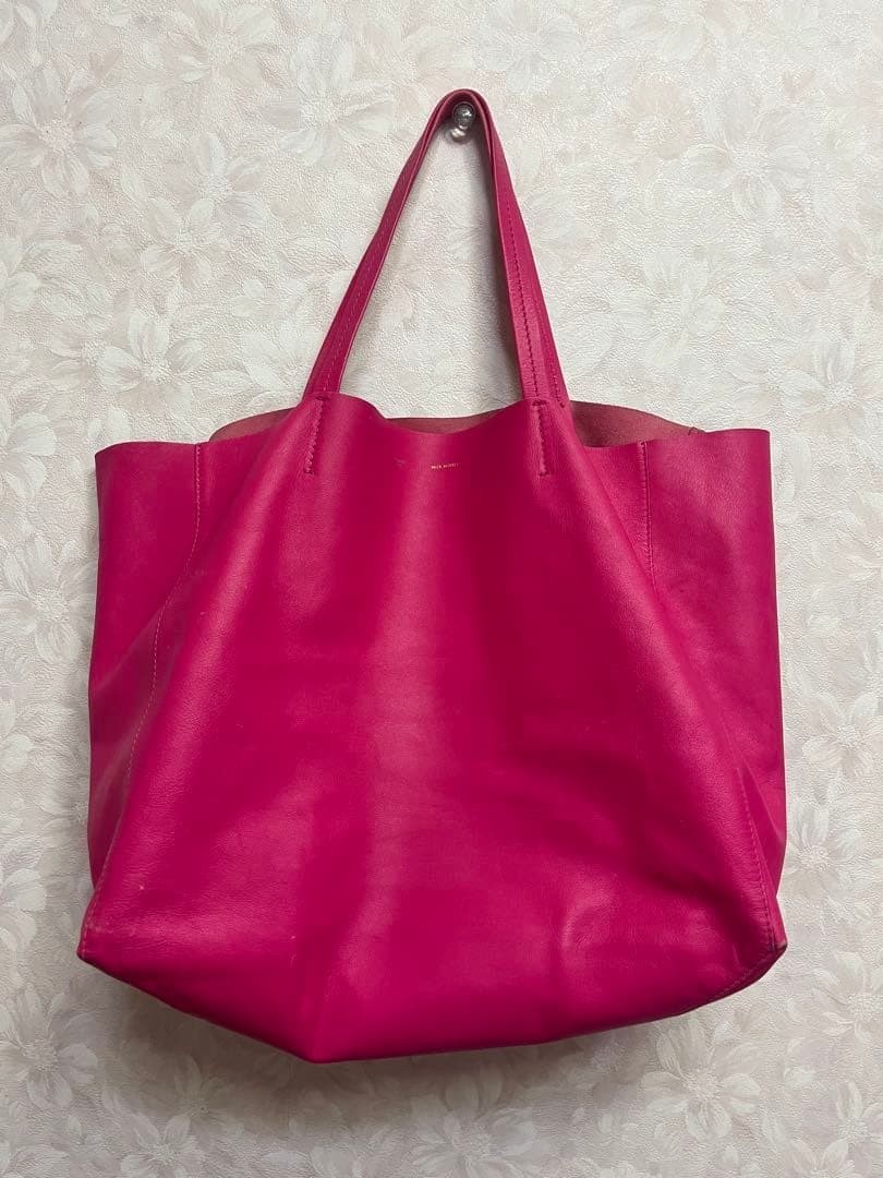 CELINE Paris Horizontal Cabas Leather Tote Fuchsia Pink Auth W/Tag From Japan