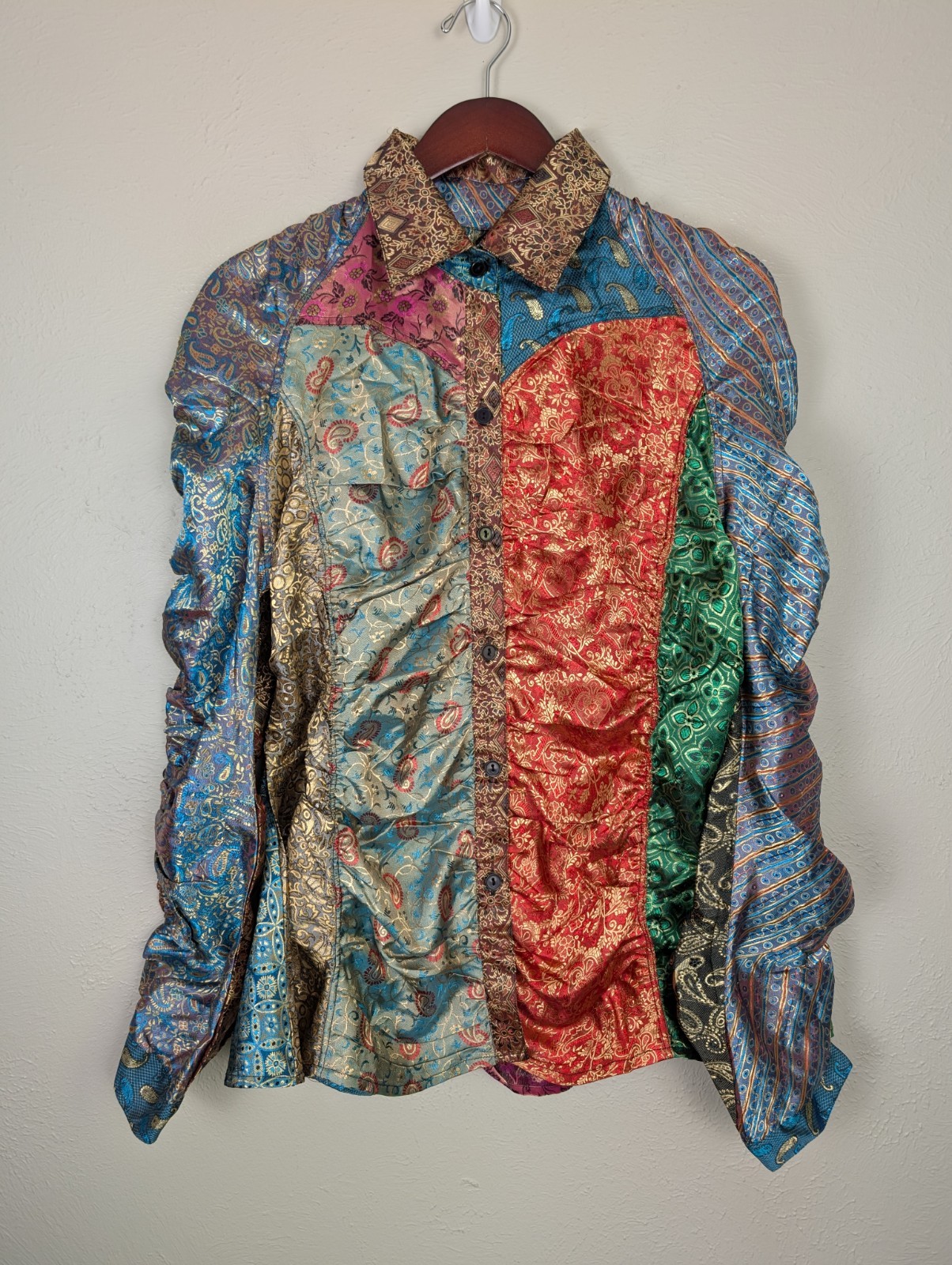 Sacred Threads Funky Ruched Romantic Edwardian Medieval Blouse Top Size XL