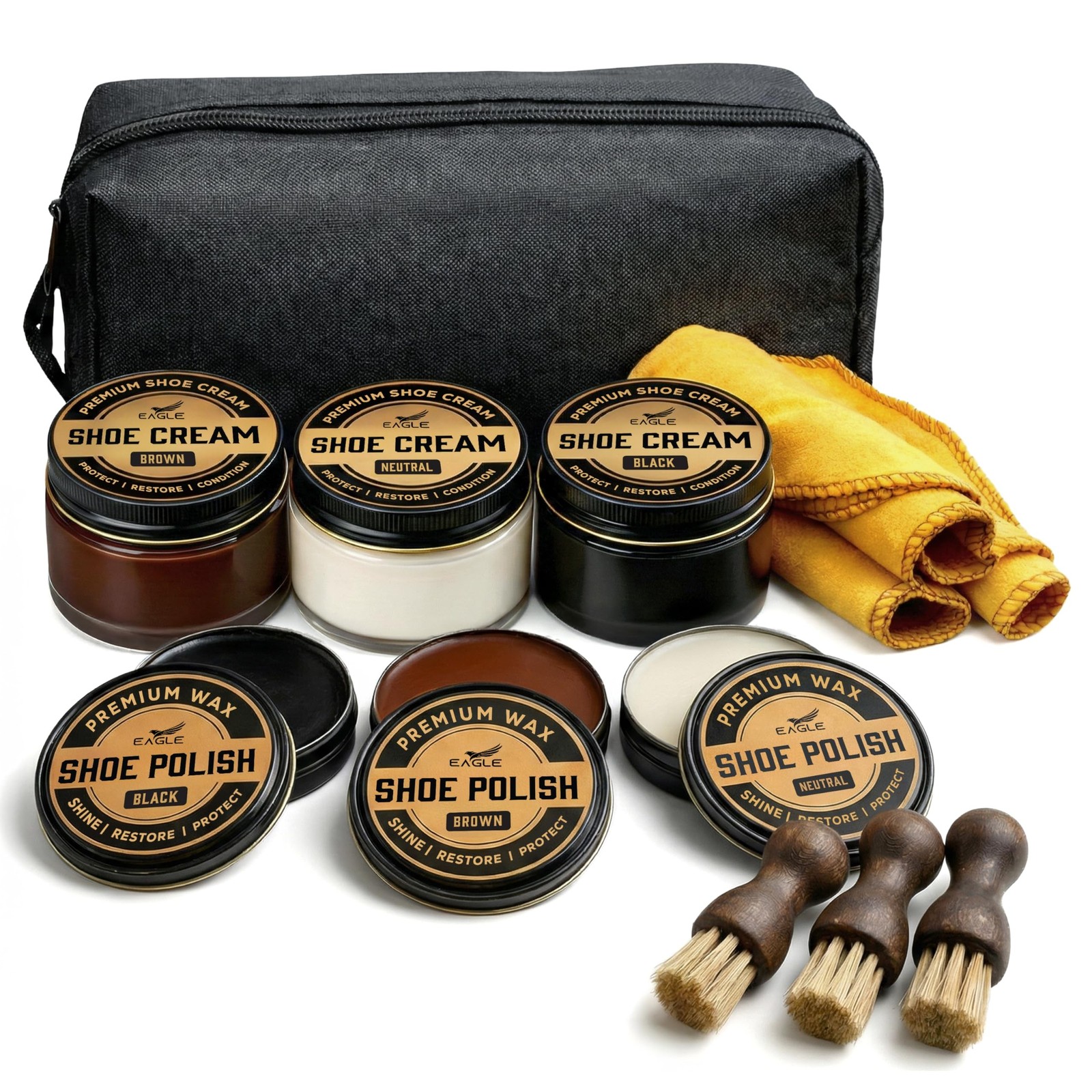 Eagle 13-Piece Shoe Polish Kit – Black, Brown & Neutral Shoe Wax & Boot Cr