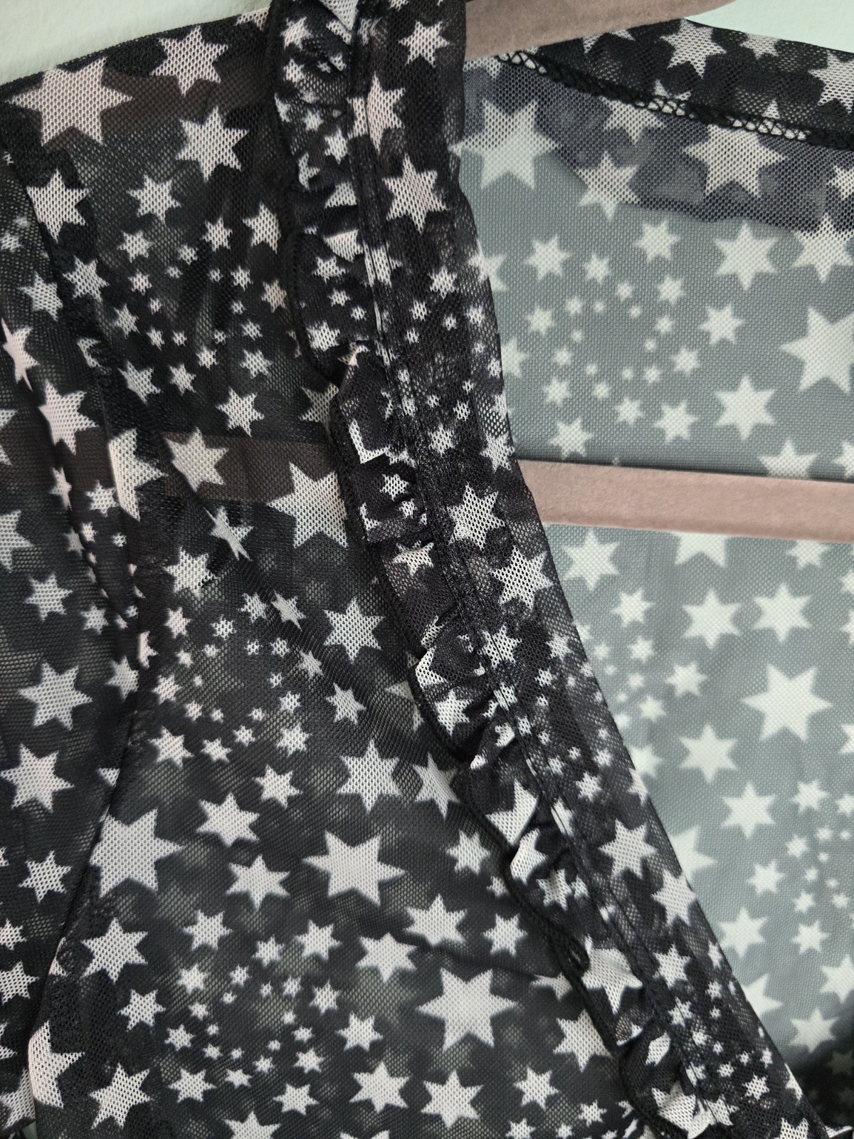 FREE PEOPLE Sheer mesh Black White Star Print Front Tie Marne Top Women’s Size S