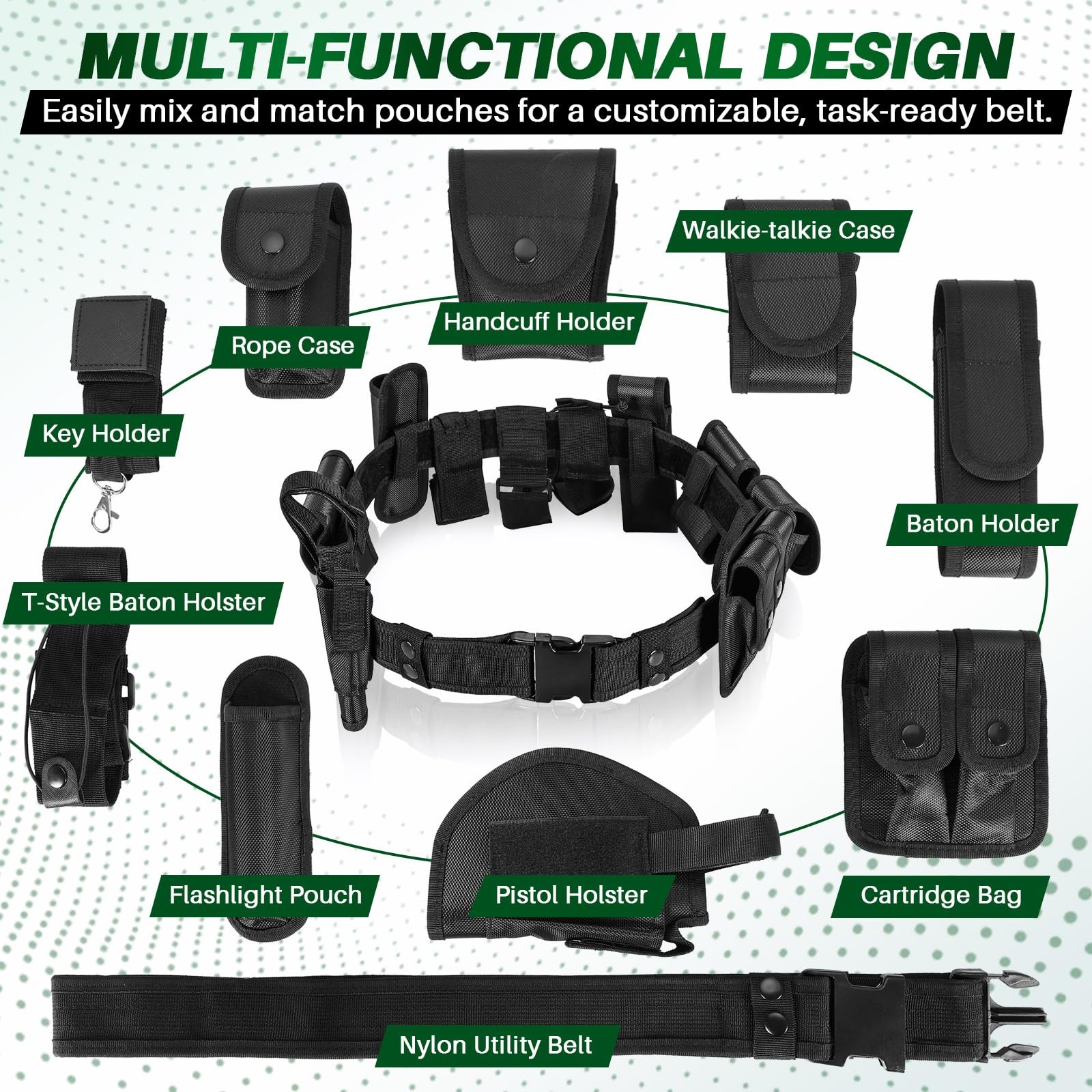 MAOPINER 10 in 1 Police Utility Belt, Tactical Security Guard 10 1, Black