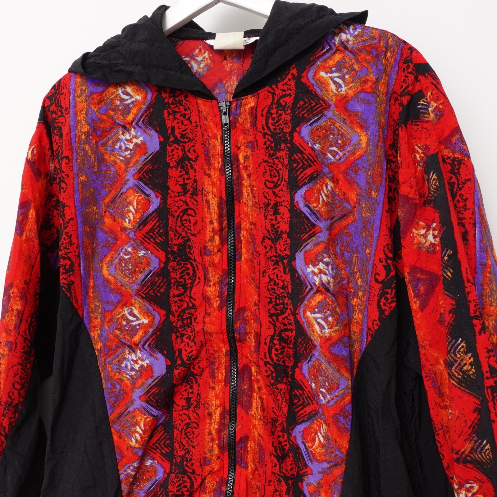 Vintage Womens 80s 90s Bike Cycling Jacket Hooded Windbreaker All Over Print AOP