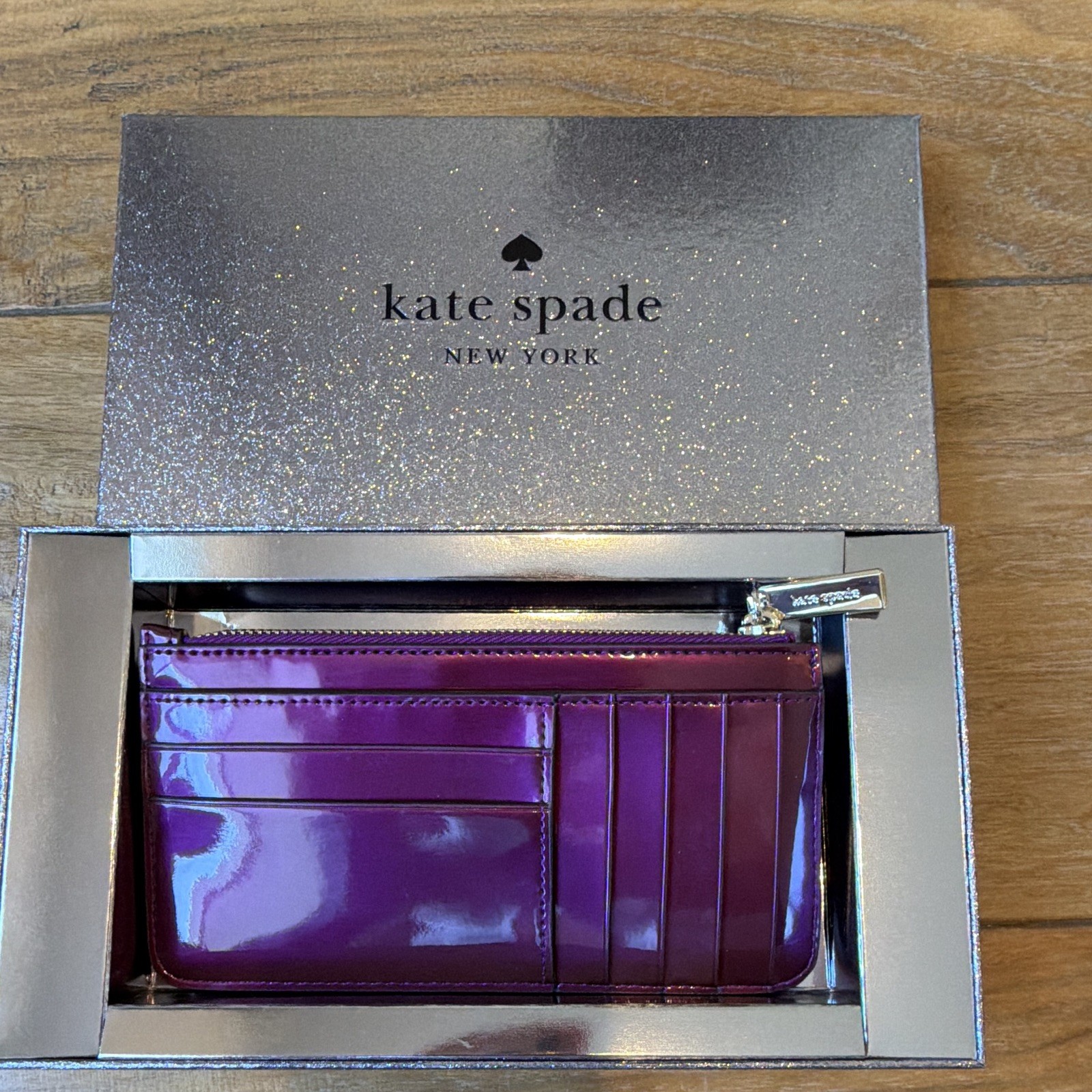 kate spade new york Dark Raspberry Slim Card Holder Card Wallet, Zip, Logo