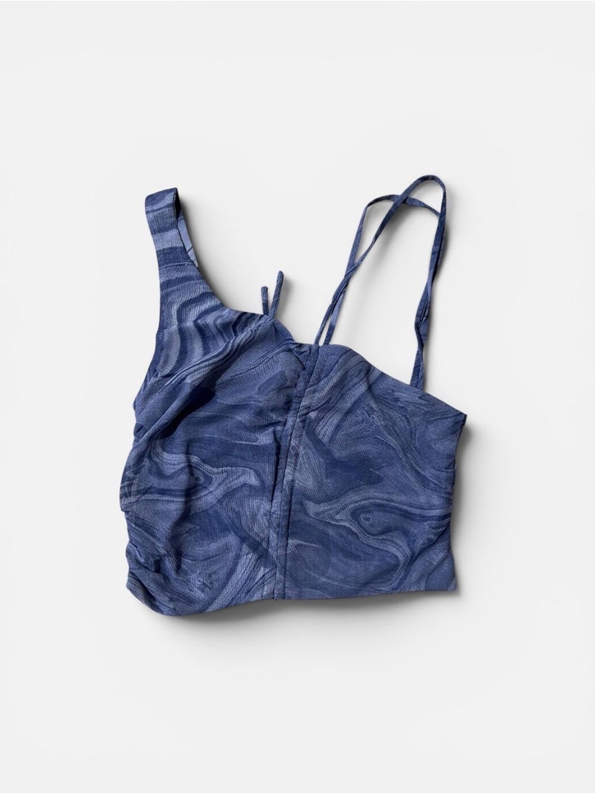 Naked Wardrobe NWT Women Small Blue Marble Swirl Mesh Crop Top