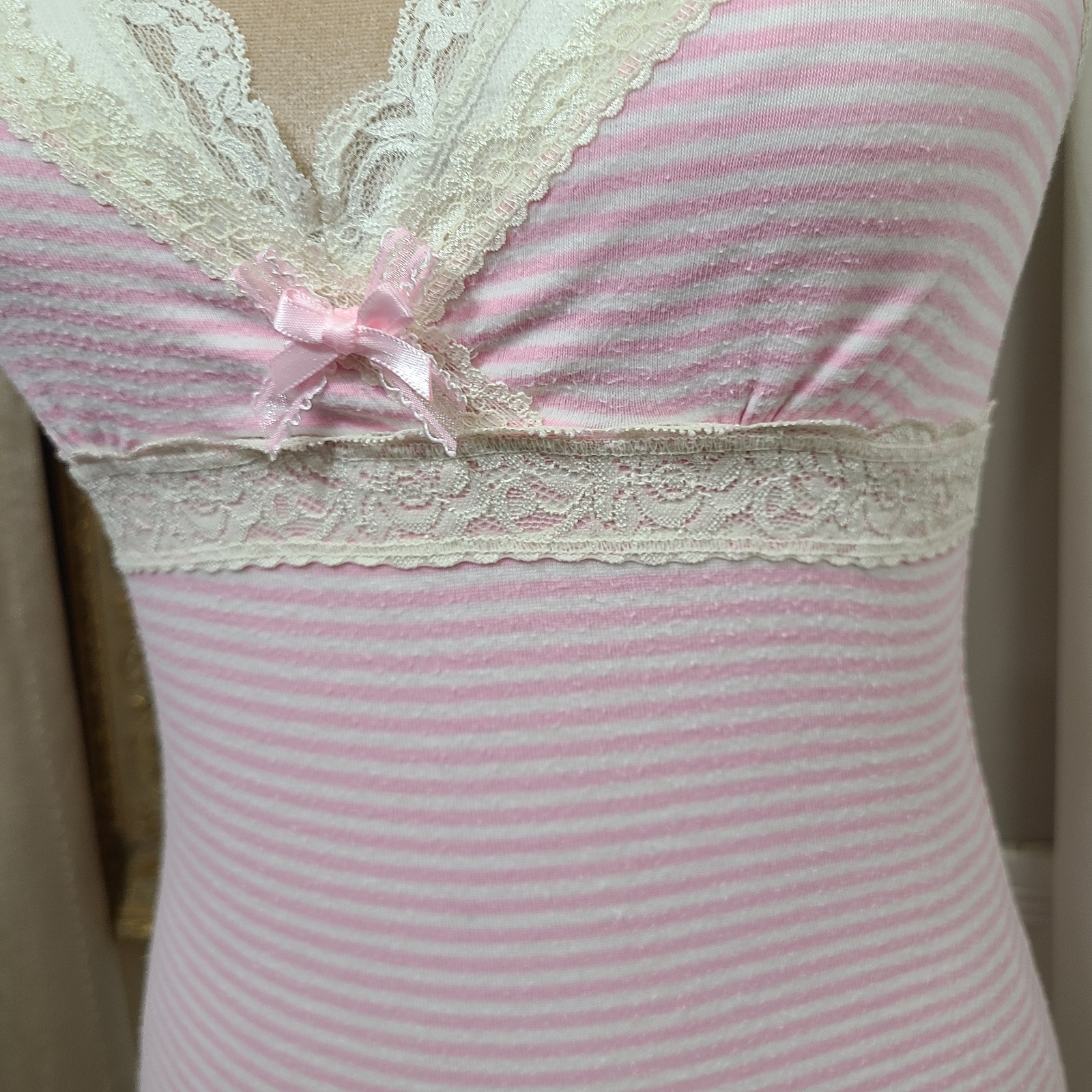 ♡ Y2K ♡ Rare Hollister Baby Pink Striped Lace Babydoll Cami Summer Tank Top
