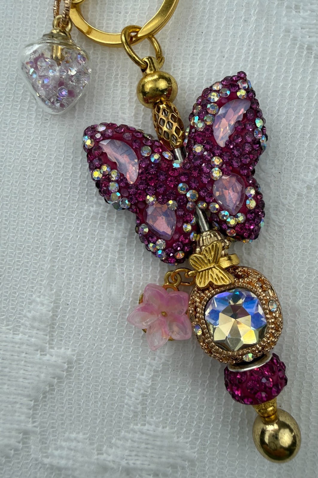 Hand made beaded key chain/Bag charm! Bling. Butterfly. Gifts. Basket filler.