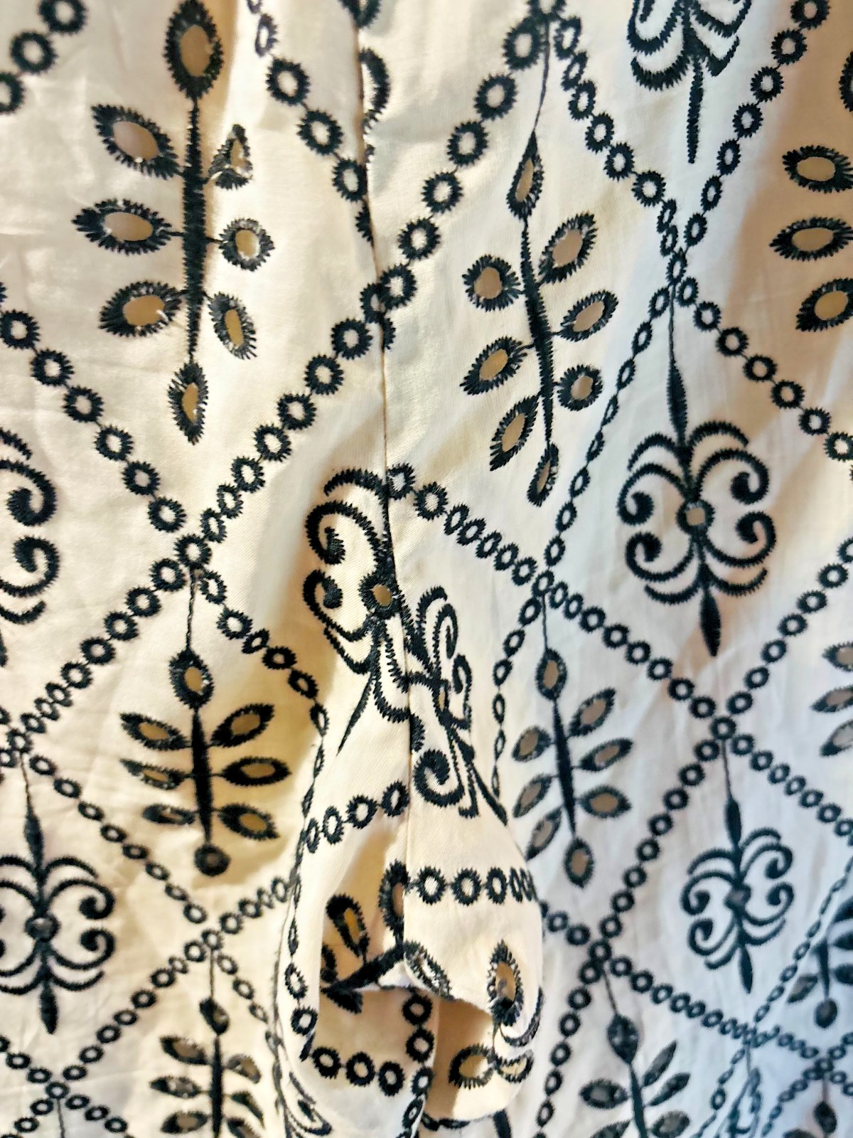 Primark 100% Cotton Embroidered Beige and Black Wide Leg Trousers, Plus Size -20