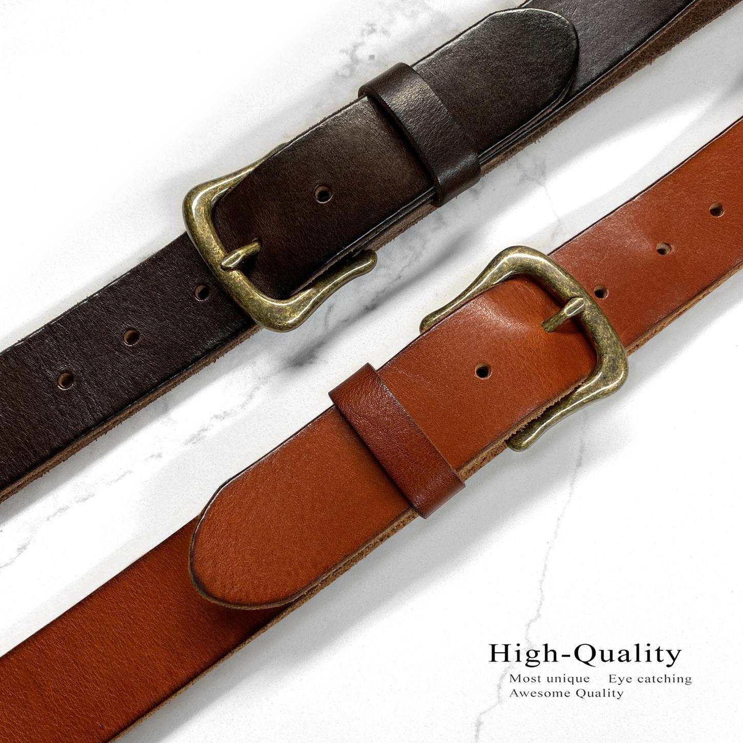 Women’s Full Grain Casual Leather Belt Antiqued Solid Brass Buckle 1-1/2″ wide
