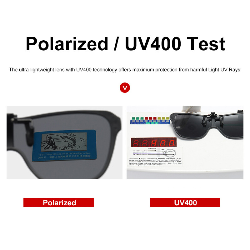 Polarized Clip On Sunglasses One Piece Over Prescription Glasses UV Protection